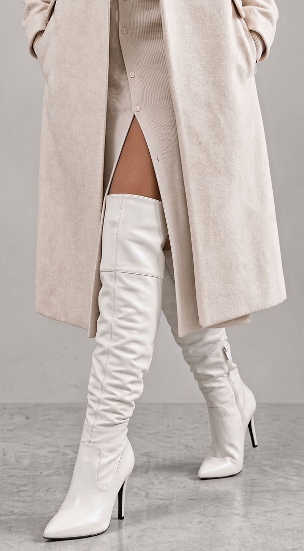 White Knee High Heel Boots