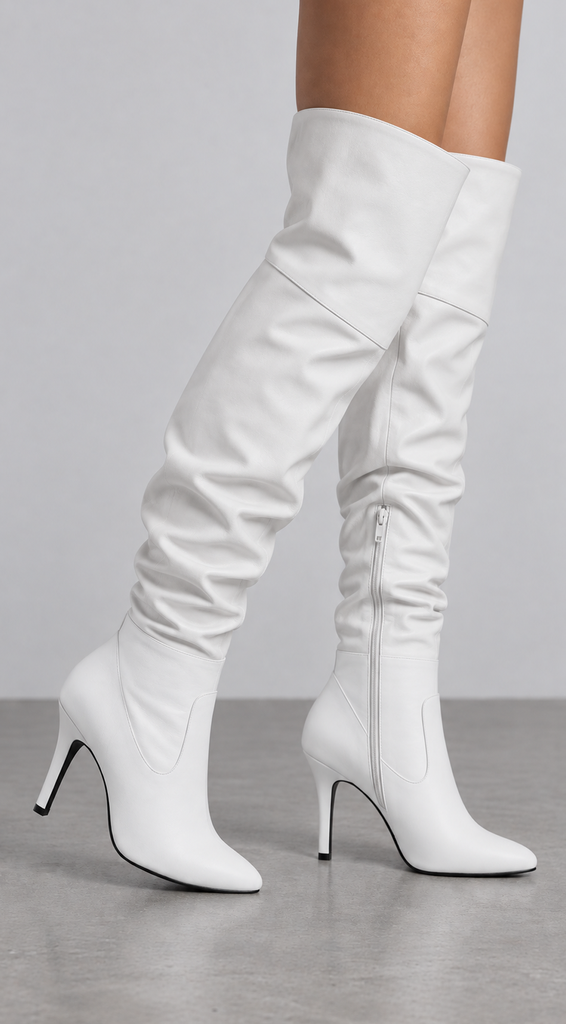 White Knee High Heel Boots