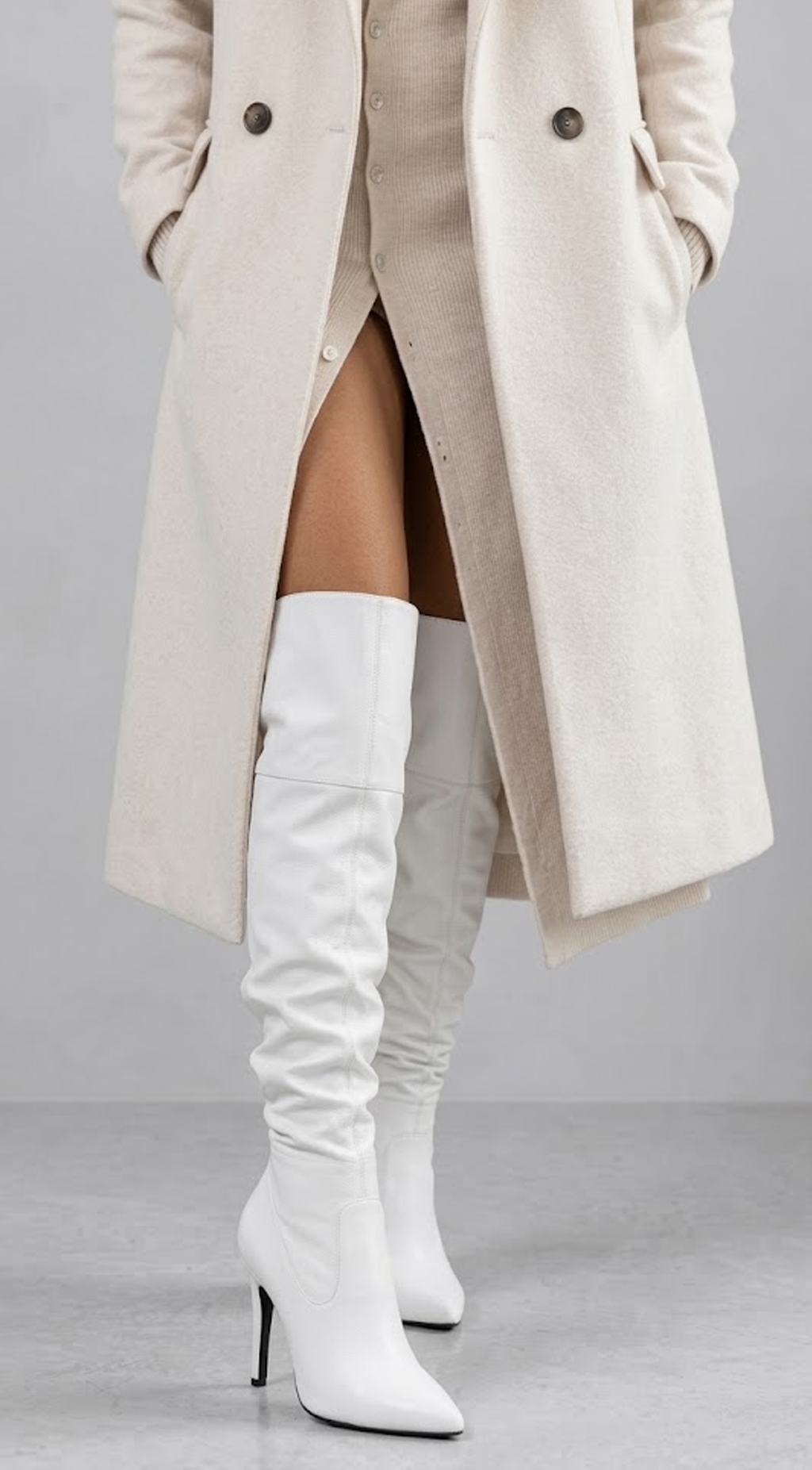 White Knee High Heel Boots