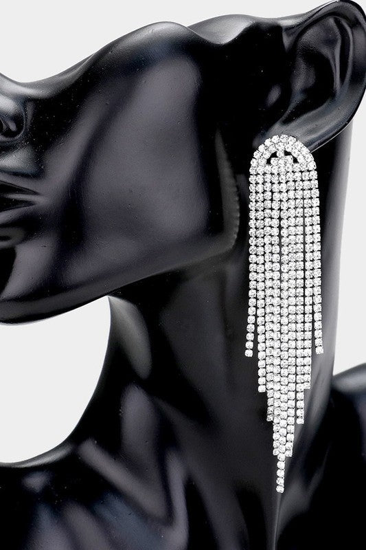 Silver Rhinestone Fringe Drop Earrings