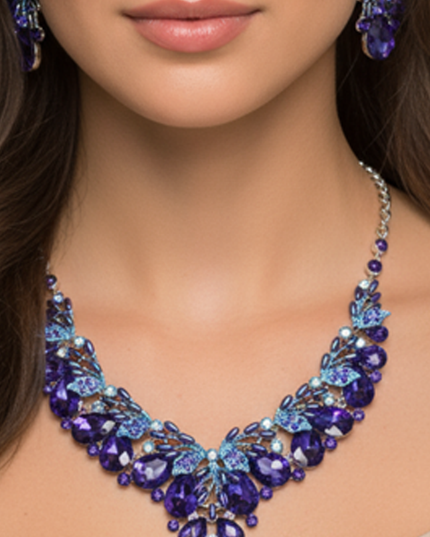 Crystal Blue Teardrop Glass Vine Collar Necklace