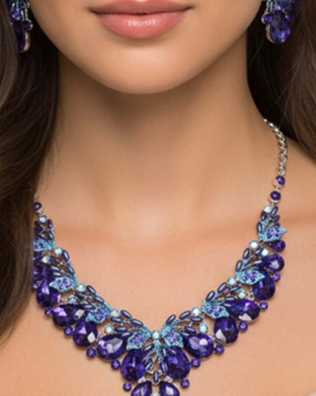 Crystal Blue Teardrop Glass Vine Collar Necklace