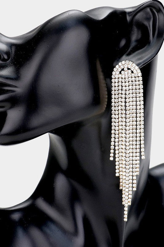 Gold Rhinestone Fringe Drop Earrings