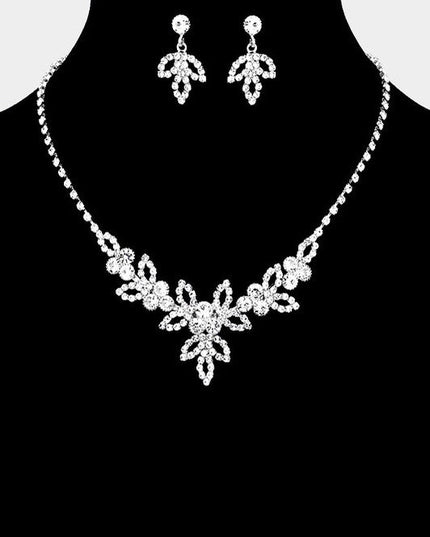 You Silver Rhinestone Marquise Necklace & Earrings Set