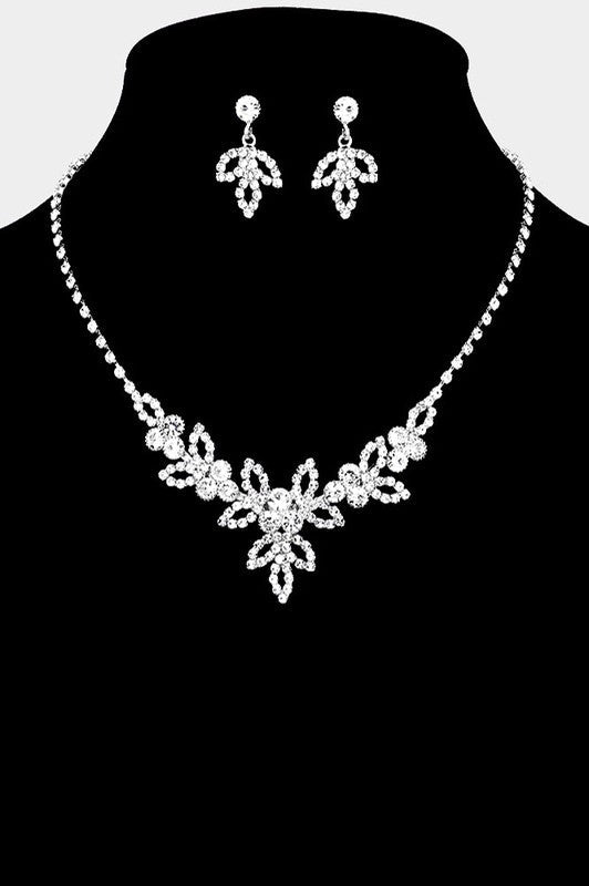 You Silver Rhinestone Marquise Necklace & Earrings Set