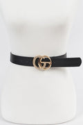 Black Rhinestone Double G Buckle Faux Leather Belt