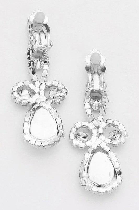 Silver Teardrop Crystal Rhinestone Vine Drop Collar Necklace & Clip on Earrings Set