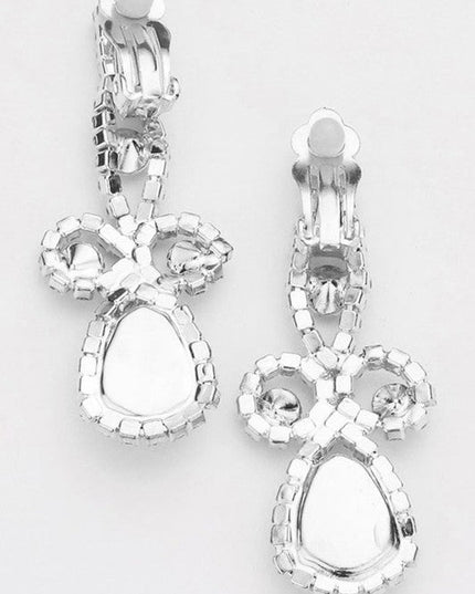 Blue Teardrop Crystal Rhinestone Vine Drop Collar Necklace & Clip on Earrings Set