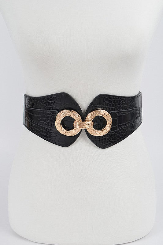 Faux Croc Gold Black Wide Stretch Belt