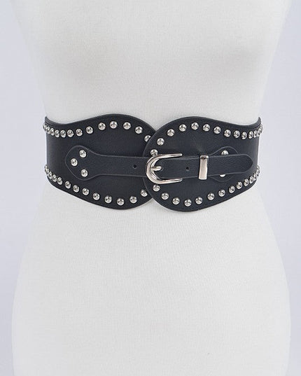 Black Wide Stretch Silver Studded Belt
