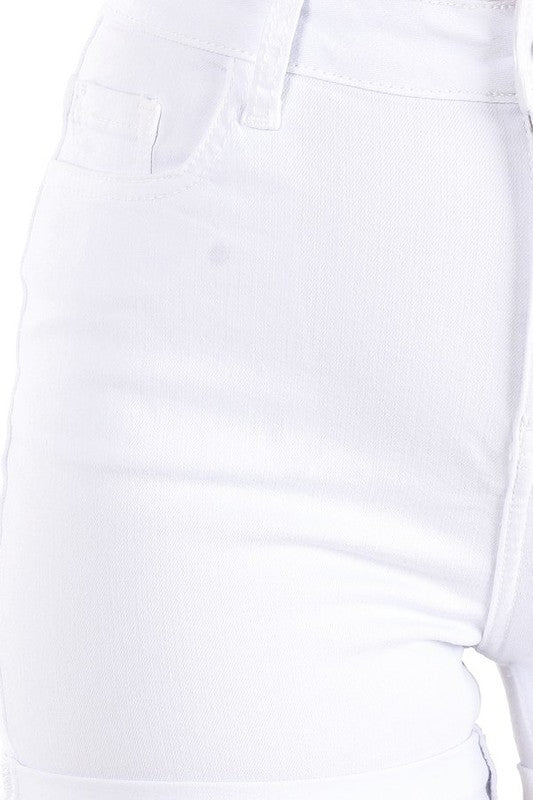 White High Rise Roll Cuff Shorts