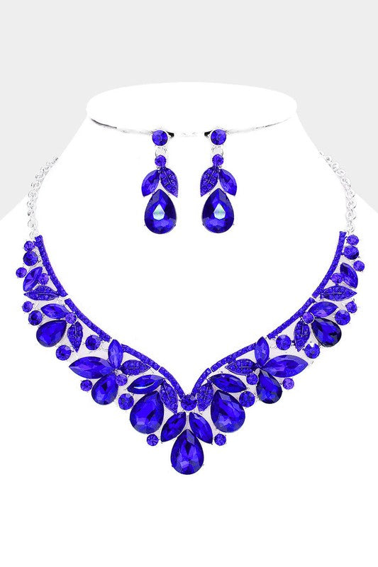 Blue Sapphire Stone Embellished Necklace & Earrings Set