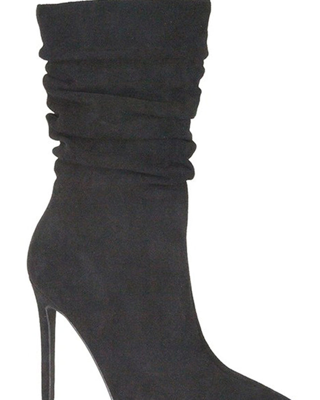 Black Side Zipper Suede Pointy Toe High Heel Booties