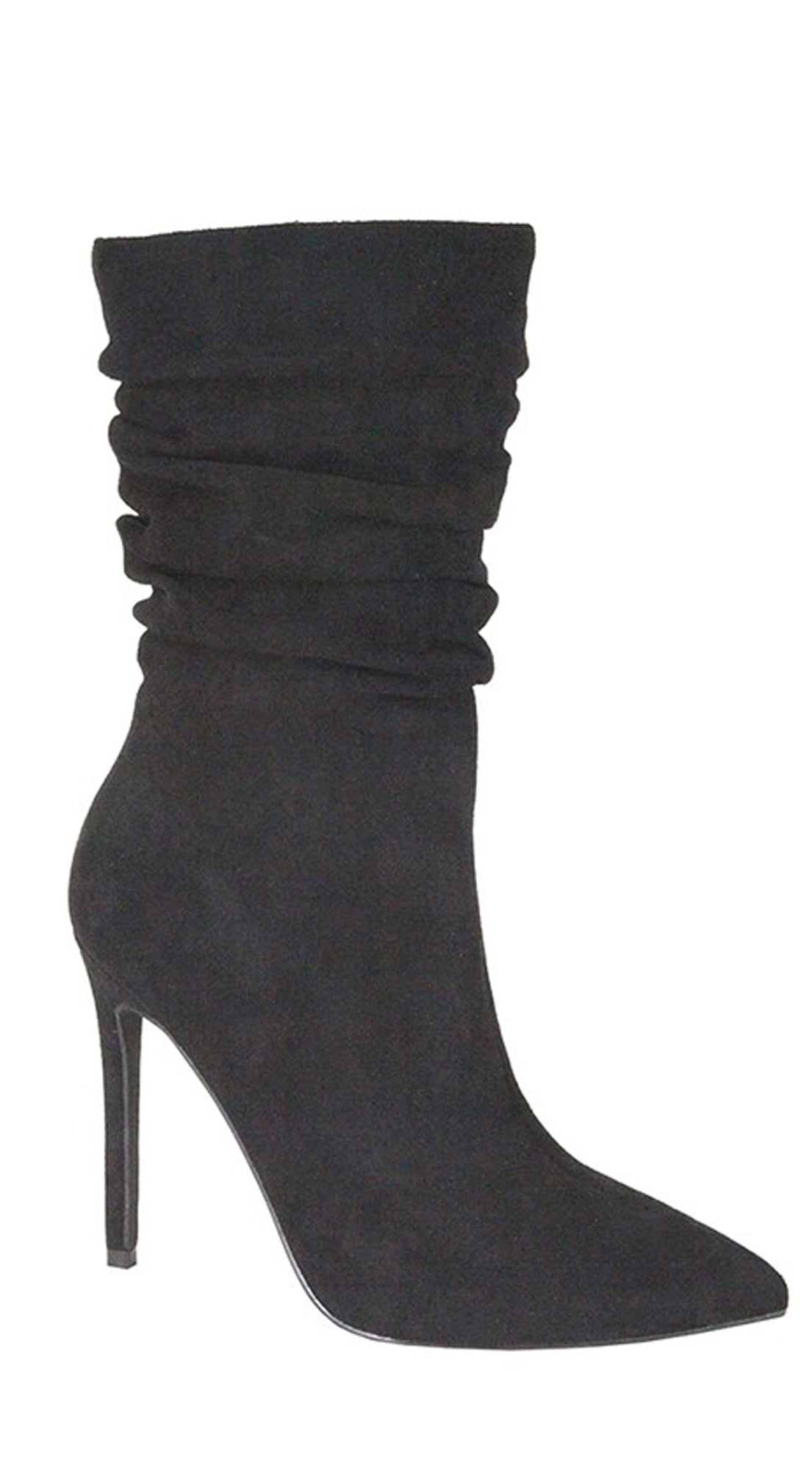 Black Side Zipper Suede Pointy Toe High Heel Booties