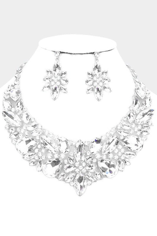 Silver Multi Stone Evening Necklace & Earrings Set