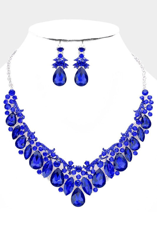 Your Attention Blue Teardrop Marquise Stone Cluster Necklace & Earrings Set
