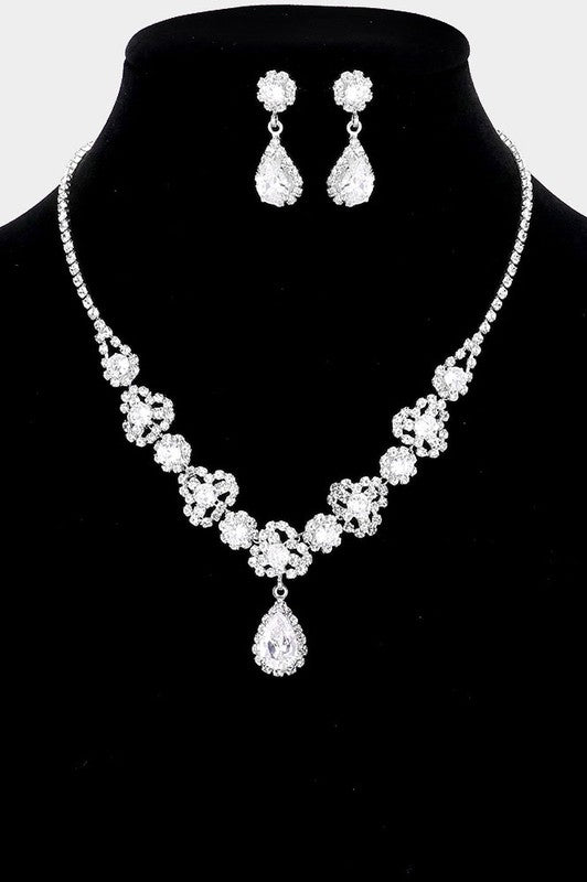 Close Silver Cubic Zirconia Teardrop Necklace & Earrings Set