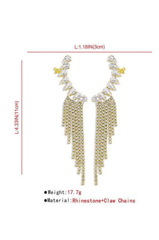 Shiny Silver Rhinestone Long Fringe Drop Earrings