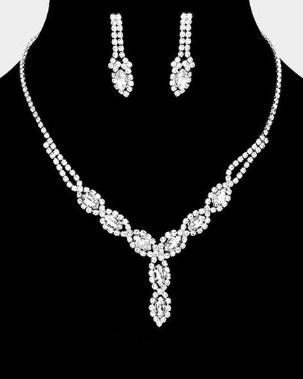 Silver Rhinestone Pave Necklace & Earrings Set
