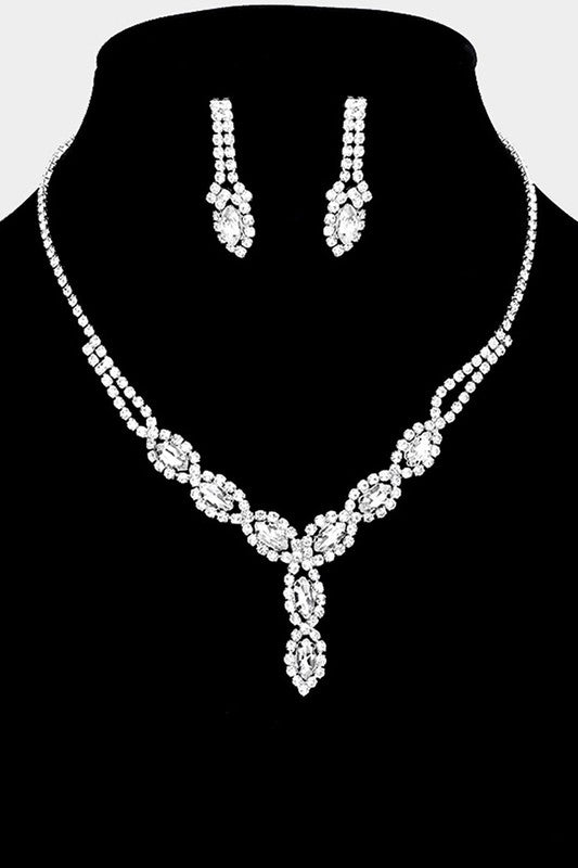 Silver Rhinestone Pave Necklace & Earrings Set
