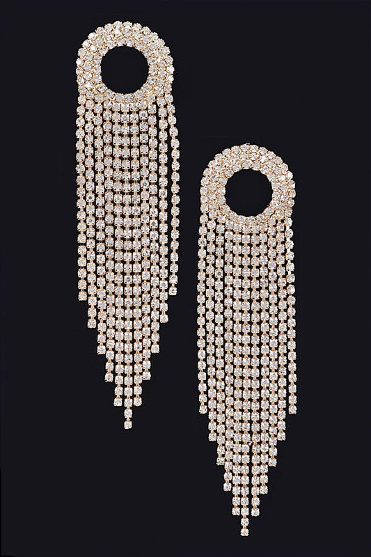 Gold Rhinestone Fringe Earrings