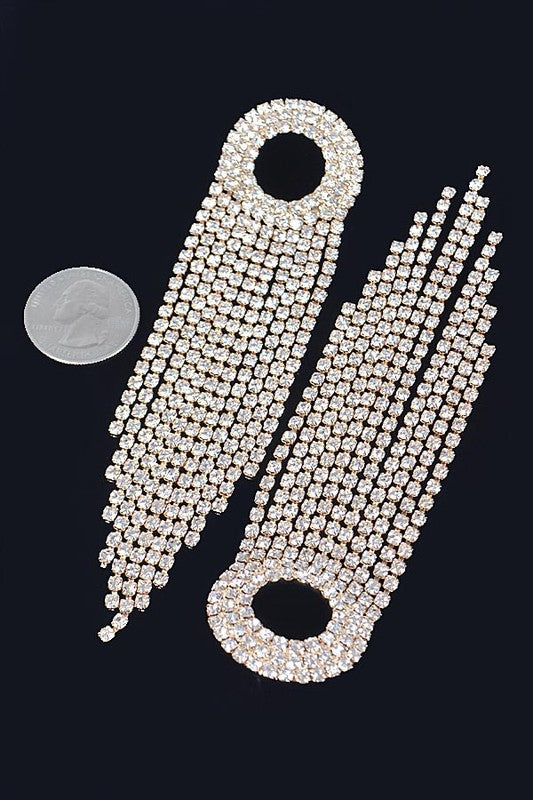 Gold Rhinestone Fringe Earrings