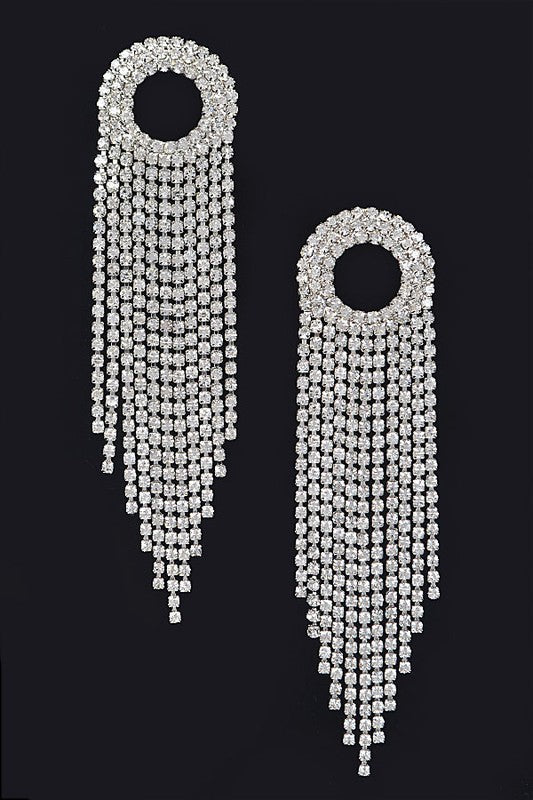 Silver Rhinestone Fringe Earrings