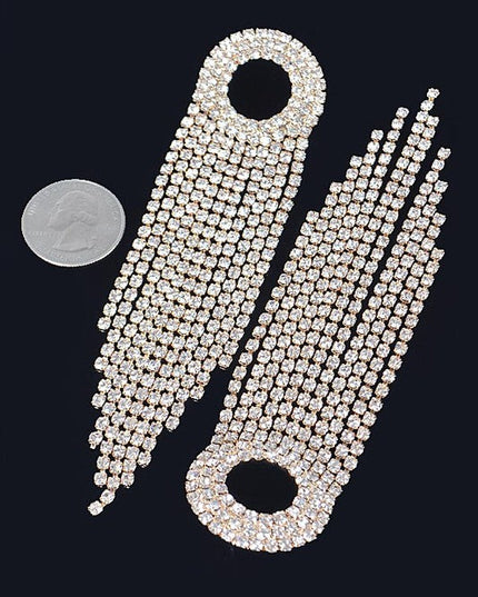 Silver Rhinestone Fringe Earrings