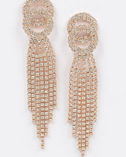 Rhinestone Gold Tassel Drop Earrings