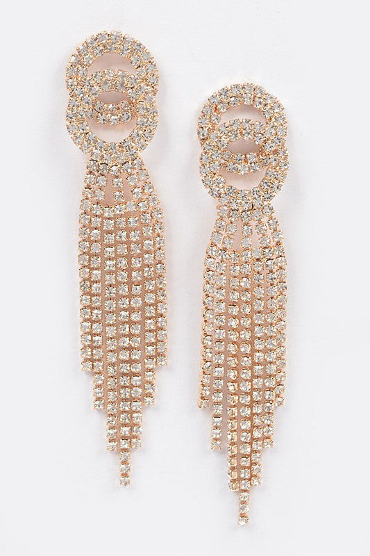 Rhinestone Gold Tassel Drop Earrings