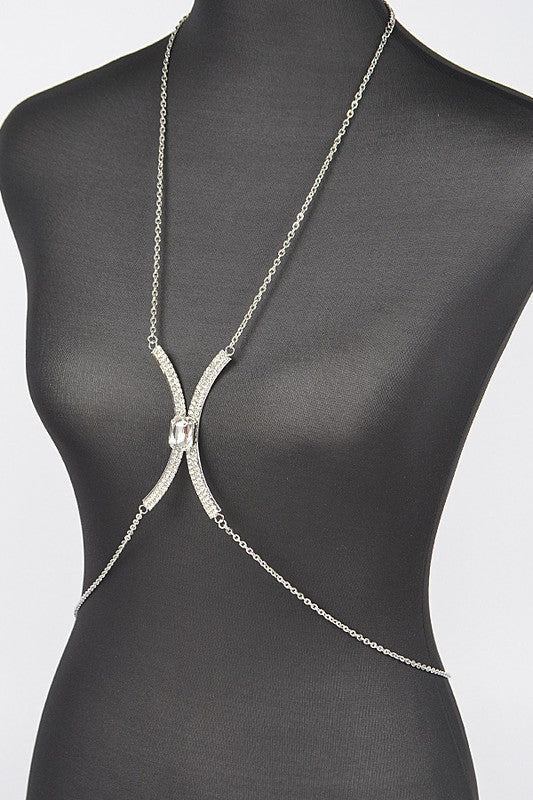 Silver Rhinestone Bra Chain