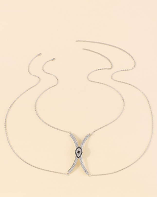 Silver Rhinestone Eye Body Waist Chain
