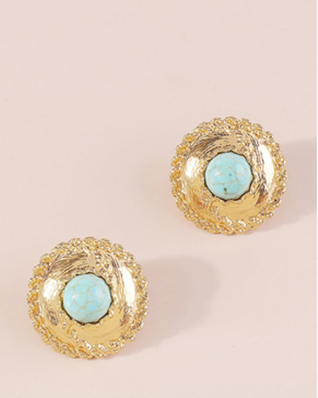 Gold Pearl Turquoise Stud Earrings