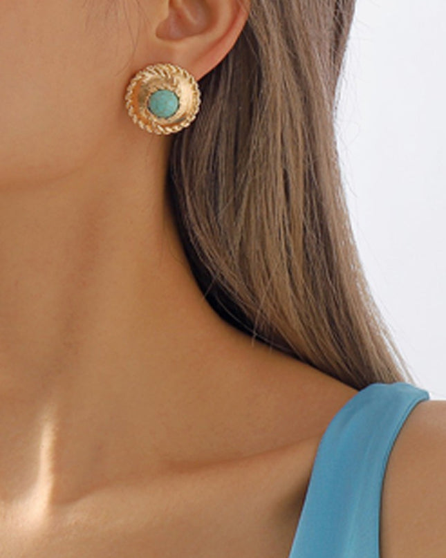 Gold Pearl Turquoise Stud Earrings
