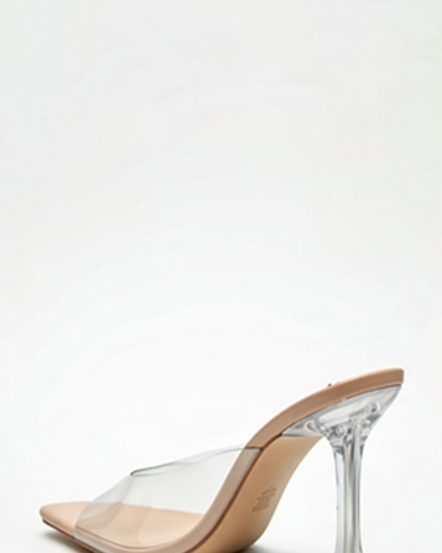Beige Clear Strap Mule Heels