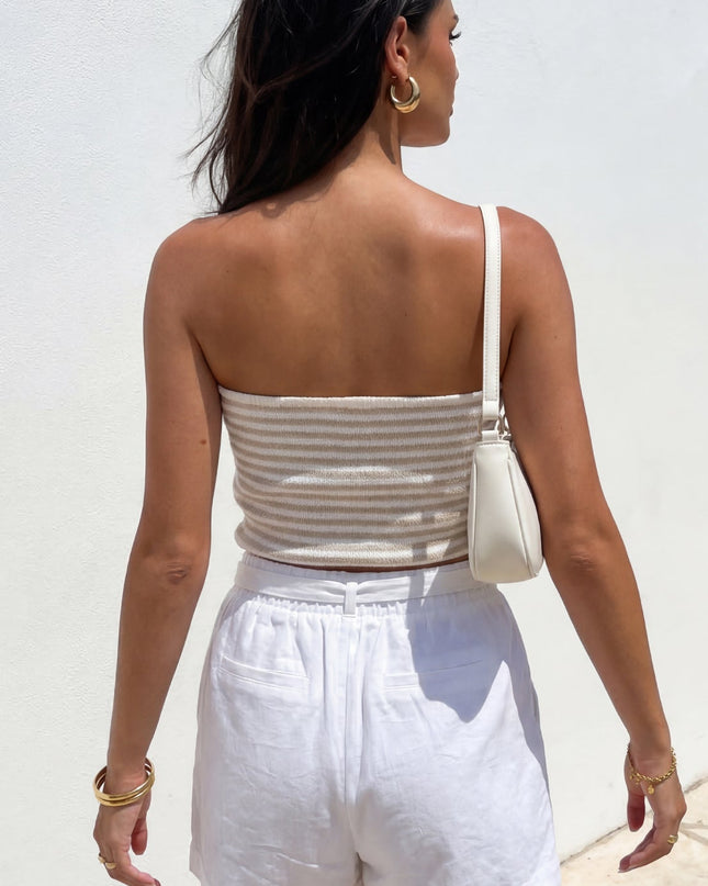 Beige Stripe Button Tube Top