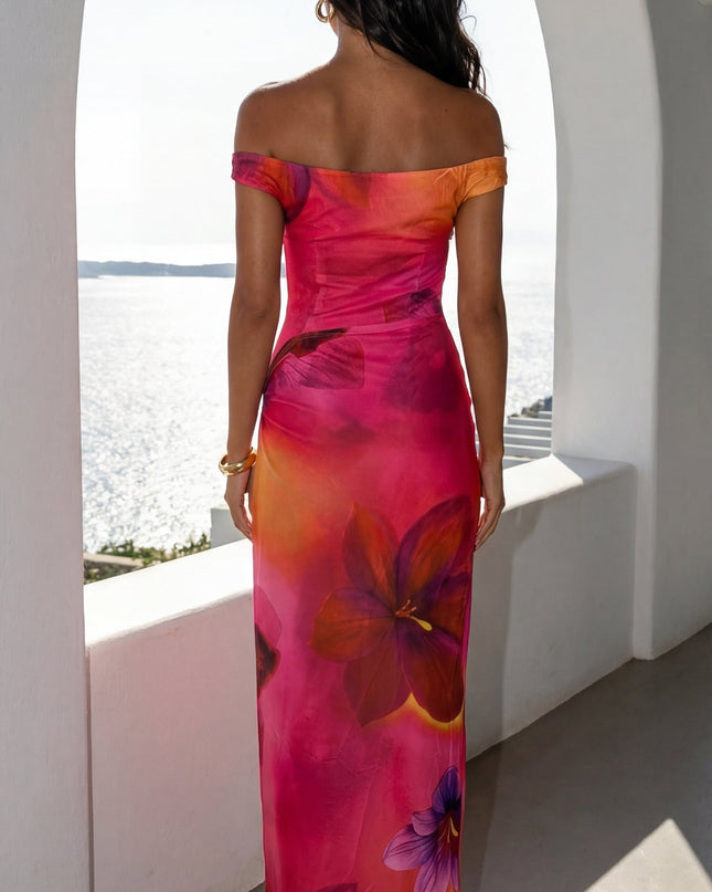 Pink Multi Mesh Off Shoulder Maxi Dress