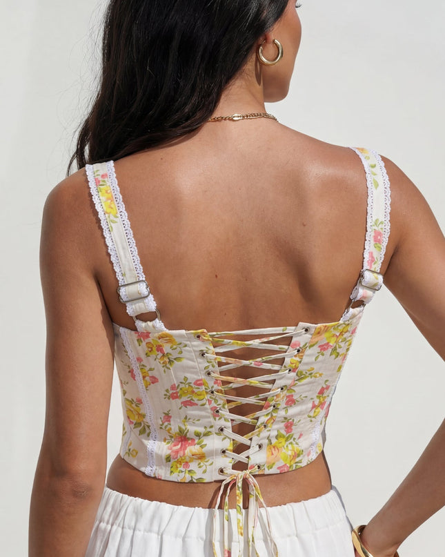 Yellow Multi Floral Lace Corset Top