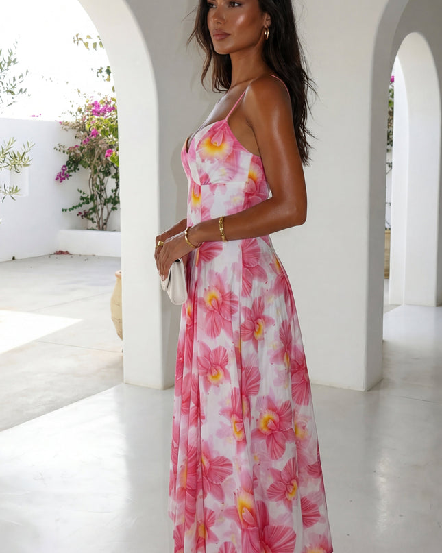 Pink Multi Floral Midi Dress