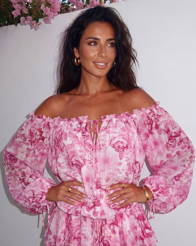 Pink Floral Off-Shoulder Mini Dress