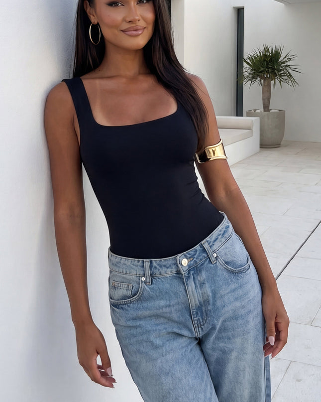 Black Square Neck Bodysuit