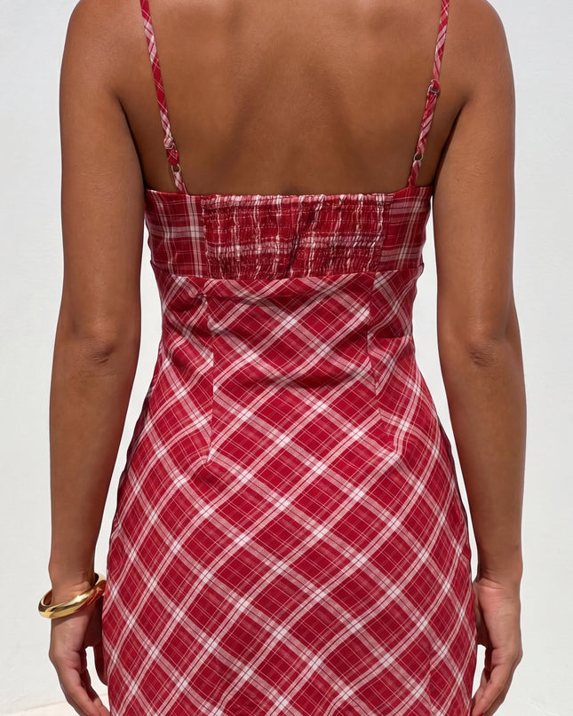 Red Cherry Lane Plaid Mini Dress