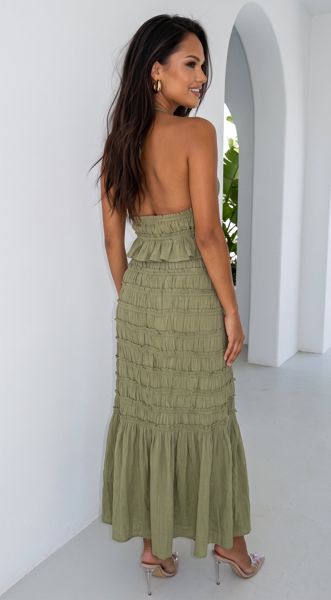 Olive Green Smocked Skirt Set