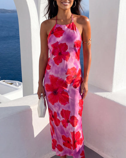 Pink Multi Floral Halter Maxi Dress