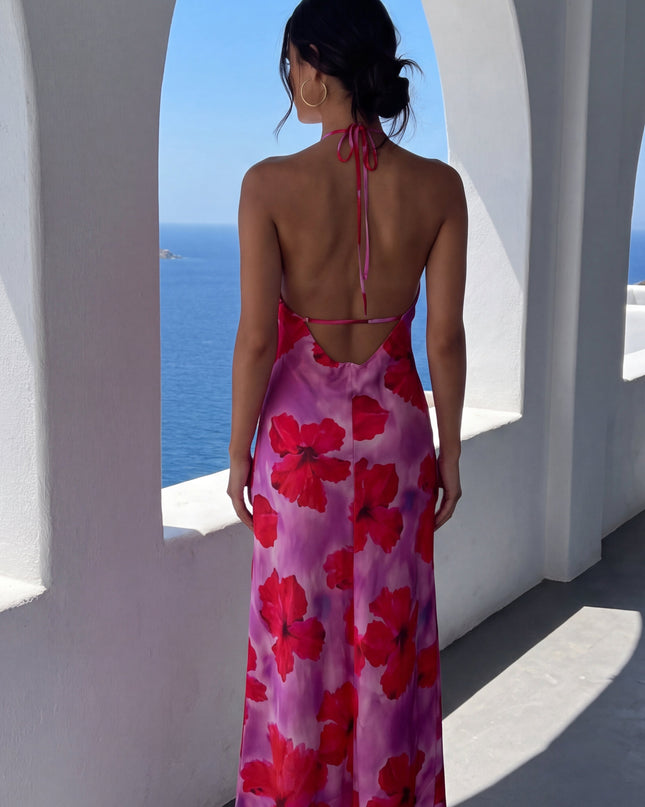 Pink Multi Floral Halter Maxi Dress