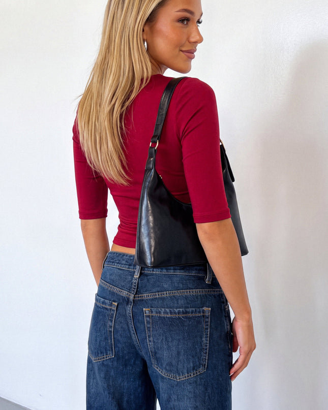 Burgundy V Neck 3/4 Sleeve Top