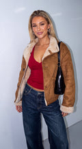Brown Multi Reversible Suede Shearling Aviator Jacket
