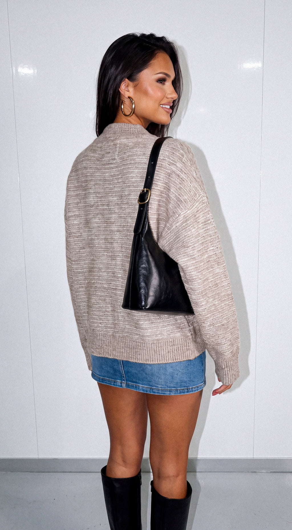 Latte Beige Ribbed Trim Knit Cardigan