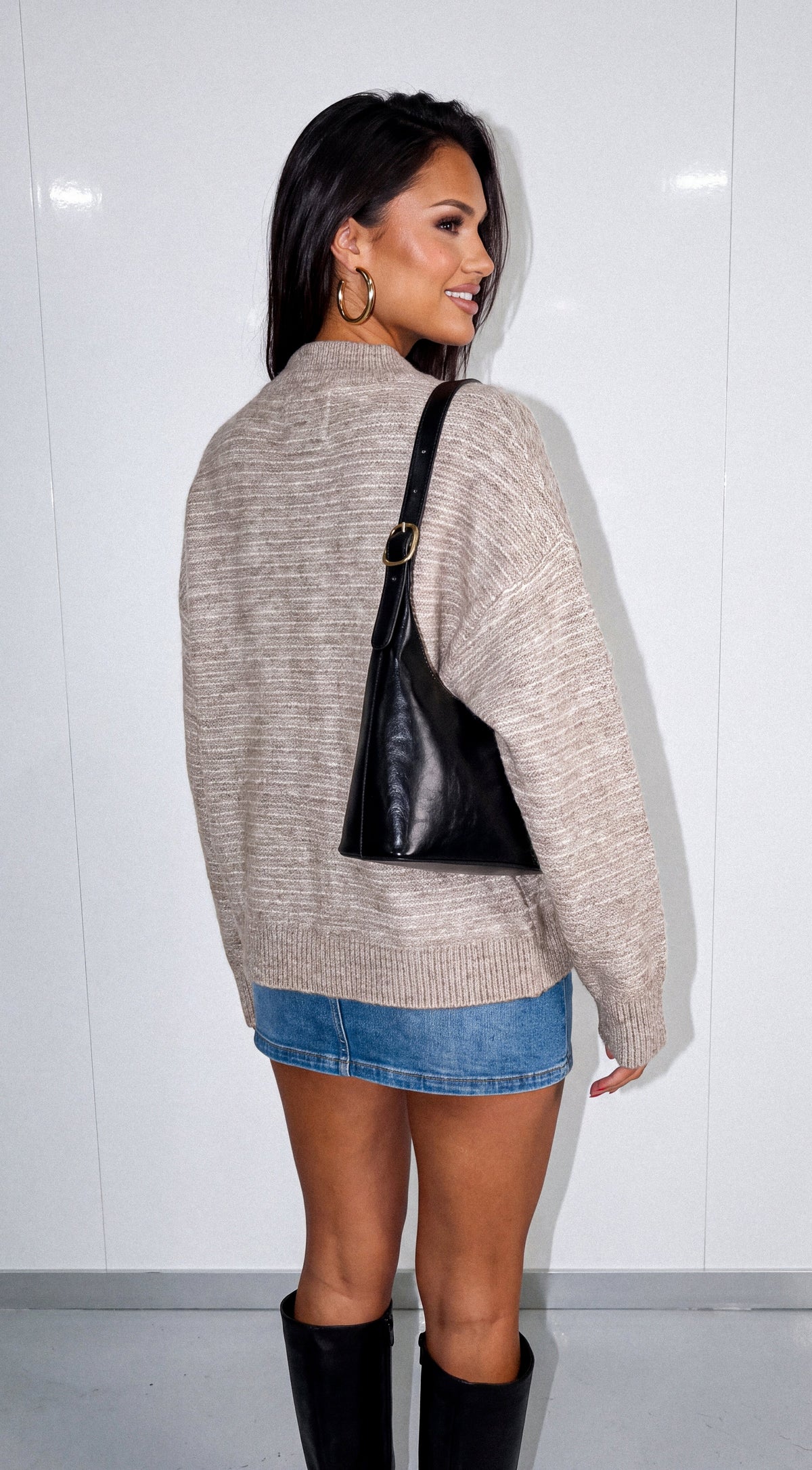 Latte Beige Ribbed Trim Knit Cardigan