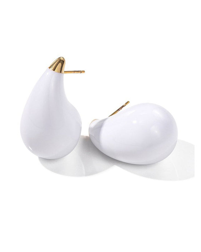 Gold White Drop Stud Earrings